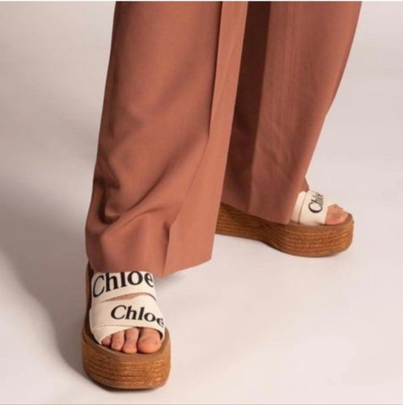 Chloe Women Woody Logo Platform Espadrille Slide Sandals EU39, US8 - Picture 2 of 7